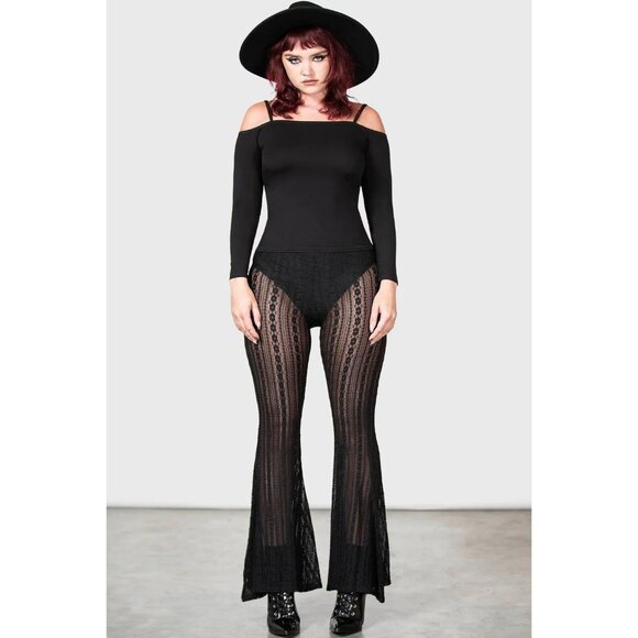 Killstar Franca Flares Pants Sz XL Bell Bottoms Flares Black Goth Gothic NWT - Picture 1 of 3